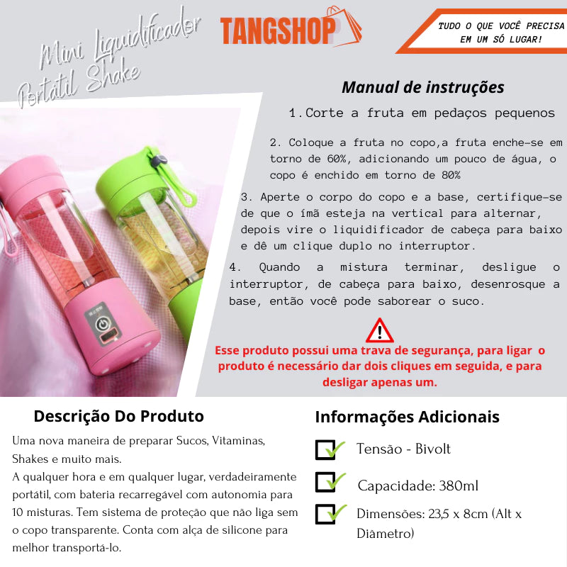 Mini Liquidificador Portátil USB 6 Lâminas Shake e Smoothie | Vida Potente