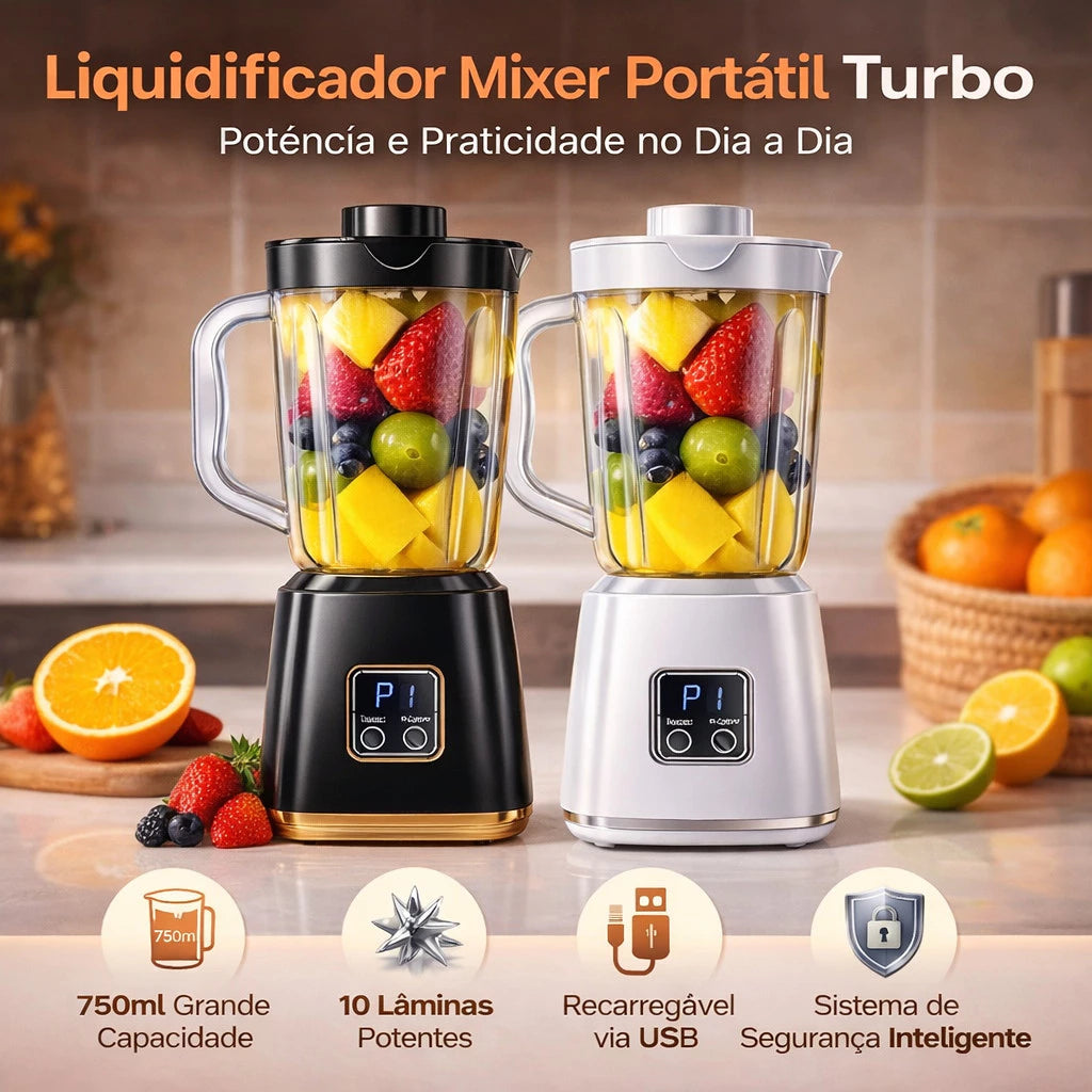 Mini Liquidificador Portátil USB 600ML 10 Lâminas Turbo | Vida Potente