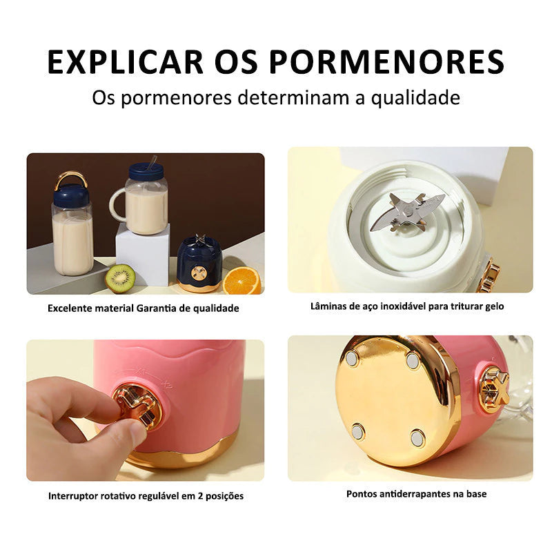 Mini Liquidificador Portátil USB 500ML Retrô 10 Lâminas | Vida Potente