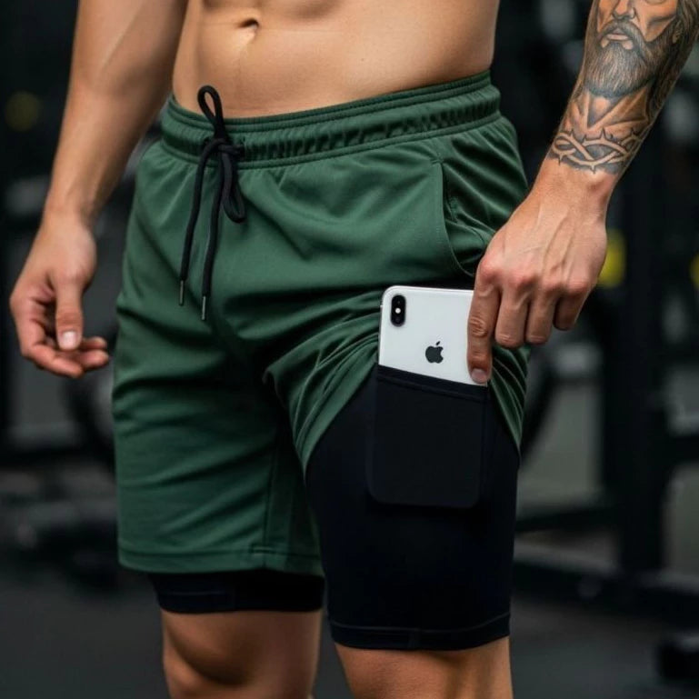 Shorts 2 em 1 Vida Potente com bolso para celular