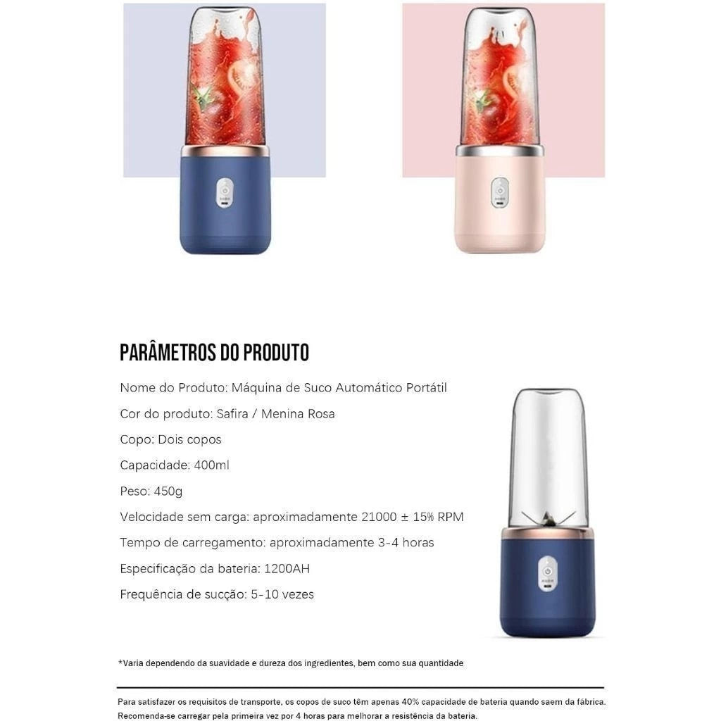 Mini Liquidificador Portátil USB 400ML 6 Lâminas Recarregável | Vida Potente