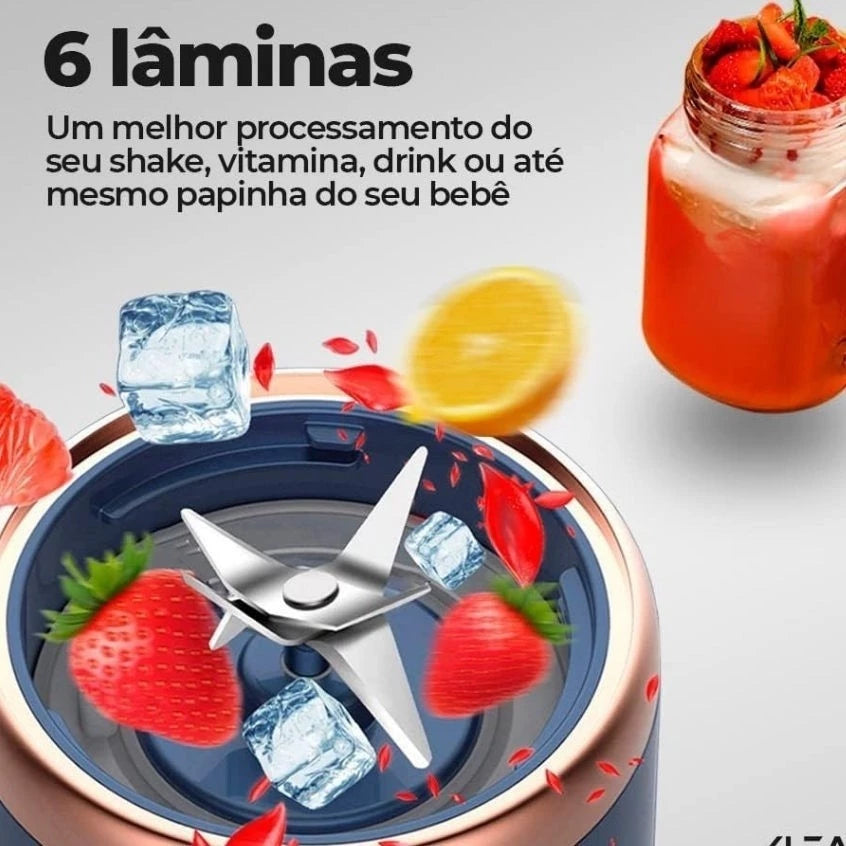 Mini Liquidificador Portátil USB 400ML 6 Lâminas Recarregável | Vida Potente